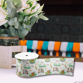 ボホベビーゾウ、サル、ライオンゴルフベビーパターン サテンリボン