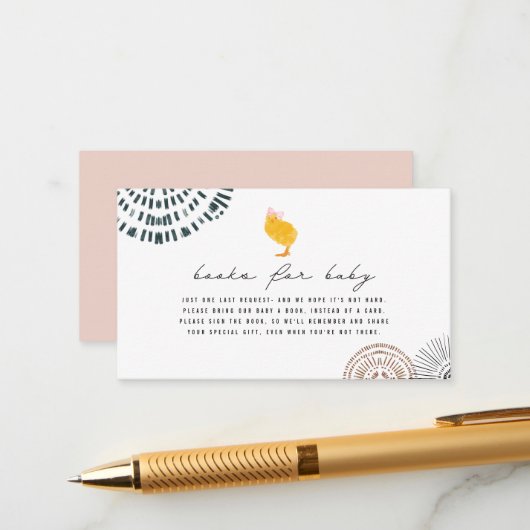 ボホベビーチックピンク本リクエスト赤ちゃんシャワー エンクロージャーカード (正面/裏面インサイチュ)