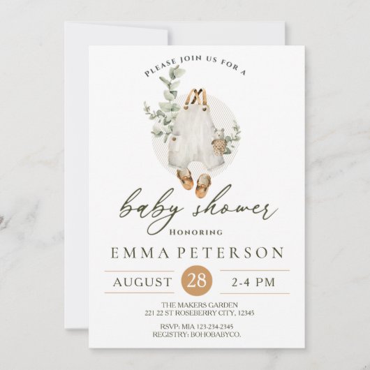 ボホベビーリトルロムパーベビーシャワー招待状 招待状 (正面)