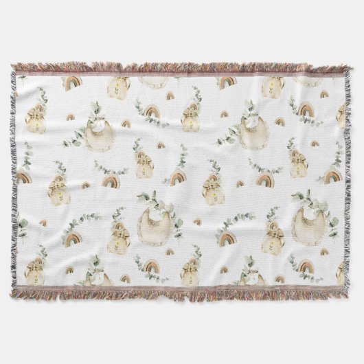 ボホベビー用ビブレインボウズ植物緑のパターン スローブランケット (正面)