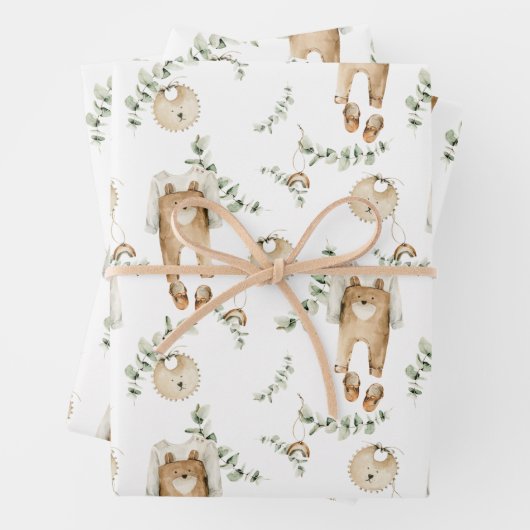 ボホベビー虹よだれかけ植物緑のパターン ラッピングペーパーシート (インサイチュ)