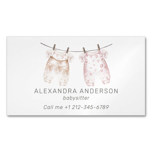 ボホベビー衣料品ウォーターカラーベビーシッター マグネット名刺 (正面)