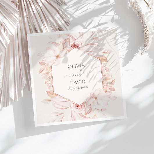 ボホベージュとピンクローズ結婚ズナプキン