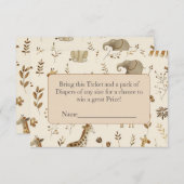 ボホベージュジャングル動物おむつラッフル エンクロージャーカード (正面/裏面)