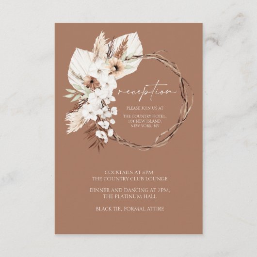 ボホベージュドライドフローラリースウェディングレセプション エンクロージャーカード (正面)