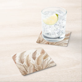 ボホベージュパンパスグラス結婚ズ スクエアペーパーコースター
