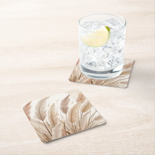 ボホベージュパンパスグラス結婚ズ スクエアペーパーコースター (インサイチュ)