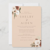 ボホベージュフローラミニマリスト結婚ニュートラル 招待状 (正面)