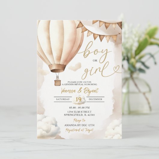 ボホベージュホットエアバルーンボーイガールジェンダーの明け 招待状 (スタンド正面)