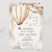 ボホベージュホットエアバルーンボーイガールジェンダーの明け 招待状 (正面/裏面)