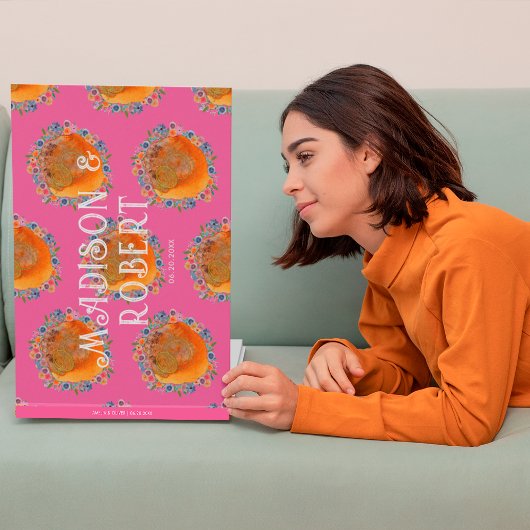 ボホホットピンク水彩野花結婚の ゲストブック