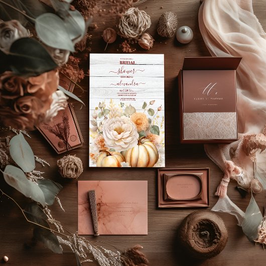 ボホホワイトおよび金ゴールドグリッターパンプキンスブライダル 招待状