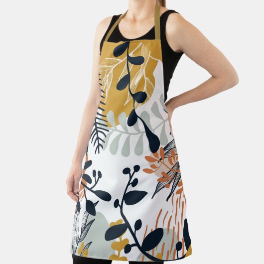 ボホホワイトとネイビー葉ズ エプロン (インサイチュ)