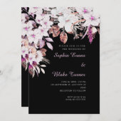 ボホホワイトとピンクフローラ秋黒結婚ズ 招待状 (正面/裏面)
