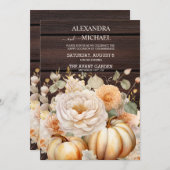 ボホホワイトと金ゴールドグリッターパンプキンス結婚ズ 招待状 (正面/裏面)