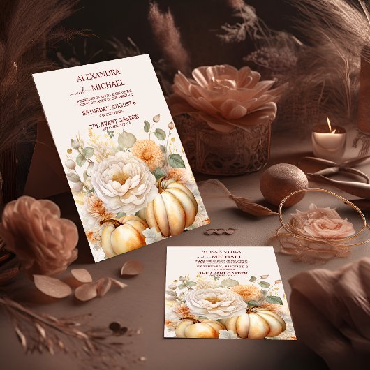 ボホホワイトと金ゴールドグリッターパンプキンス結婚ズ 招待状