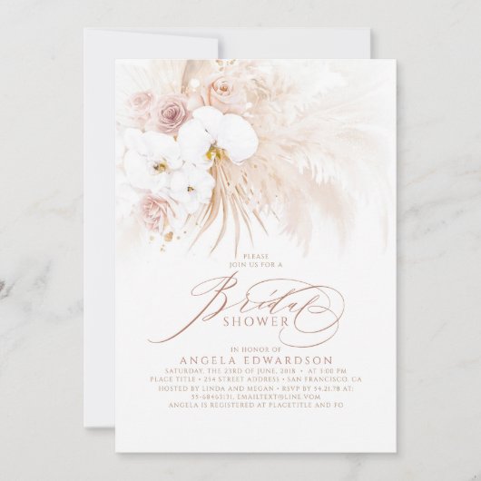 ボホホワイトオーキッズパンパスグラスブライダルシャワー 招待状 (正面)