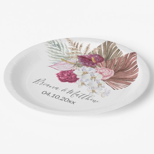 ボホホワイトオーキッズブルゴーニュ結婚フローラ ペーパープレート (アングル)