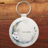 ボホホワイトオーキッドフラワーズブルームーンエレガントパーティー キーホルダー (正面)