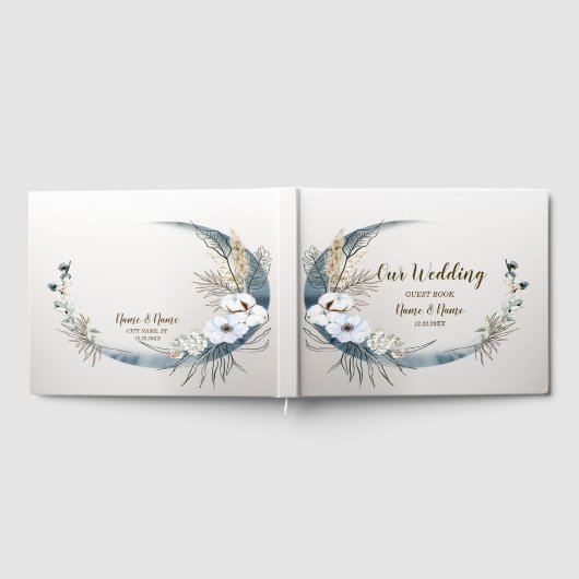 ボホホワイトオーキッドフラワーズブルームーンエレガントパーティー ゲストブック (全面)