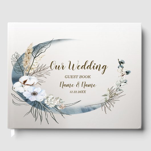 ボホホワイトオーキッドフラワーズブルームーンエレガントパーティー ゲストブック (正面)