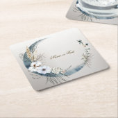 ボホホワイトオーキッドフラワーズブルームーンエレガントパーティー スクエアペーパーコースター (アングル)