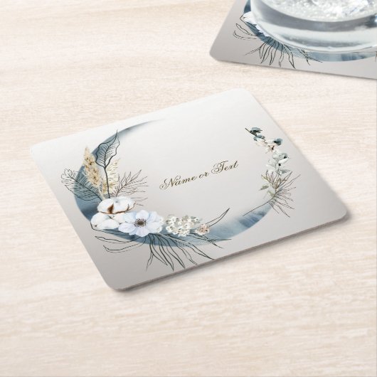 ボホホワイトオーキッドフラワーズブルームーンエレガントパーティー スクエアペーパーコースター (アングル)