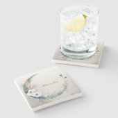 ボホホワイトオーキッドフラワーズブルームーンエレガントパーティー ストーンコースター (横)