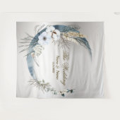 ボホホワイトオーキッドフラワーズブルームーンエレガントパーティー タペストリー (正面(横))