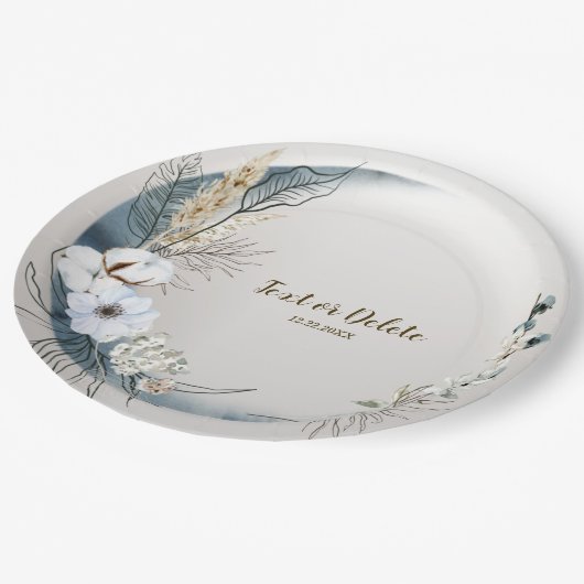 ボホホワイトオーキッドフラワーズブルームーンエレガントパーティー ペーパープレート (アングル)