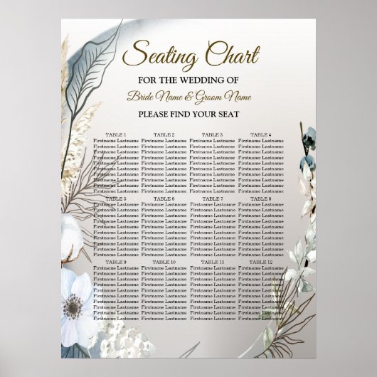 ボホホワイトオーキッドフラワーズブルームーンエレガントパーティー ポスター (正面)