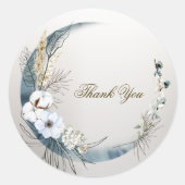 ボホホワイトオーキッドフラワーズブルームーンエレガントパーティー ラウンドシール (正面)