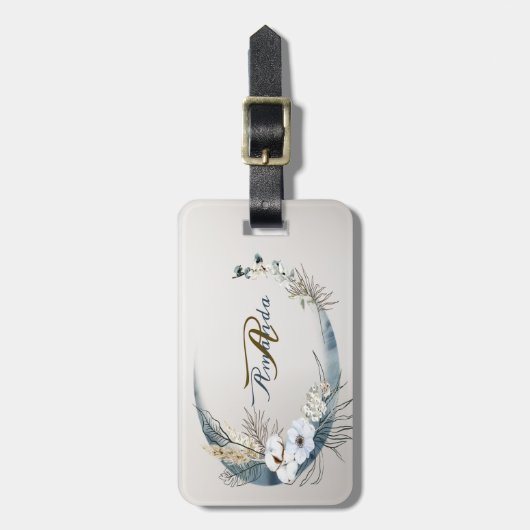 ボホホワイトオーキッドフラワーズブルームーンエレガントパーティー ラゲッジタグ (正面縦)