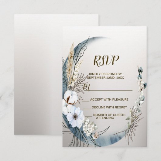 ボホホワイトオーキッドフラワーズブルームーンエレガントパーティー 出欠カード (正面/裏面)