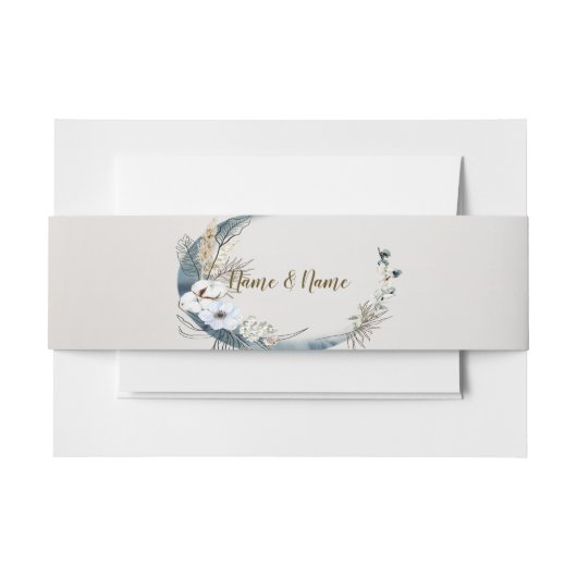 ボホホワイトオーキッドフラワーズブルームーンエレガントパーティー 招待状ベリーバンド (正面例)