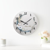 ボホホワイトオーキッドフラワーズブルームーンエレガント ラージ壁時計 (ホーム)