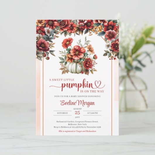 ボホホワイトカボチャとバーガンディの花秋 招待状 (スタンド正面)