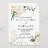 ボホホワイトバラの緑のユーカリ金ゴールド結婚ズ 招待状 (正面/裏面)