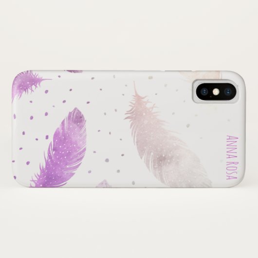 *~*ボホホワイトパステルラベンダーフェザー水玉模様 Case-Mate iPhoneケース (裏面(横))