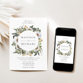 ボホホワイトフローラグリーンリース結婚ズ 招待状