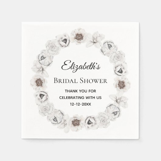 ボホホワイトフローラブライダルシャワー スタンダードカクテルナプキン (正面)