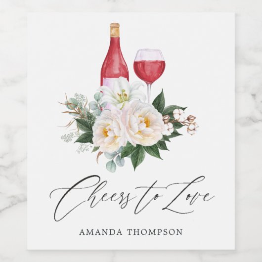 ボホホワイトフローラワインテイスティングブライダルシャワー ワインラベル (シングルラベル)