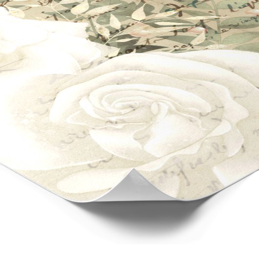 ボホホワイトフローラ緑のスクリプトレタリング金ゴールド ポスター (角)