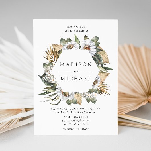 ボホホワイトフローラ&グリーン結婚リー 招待状