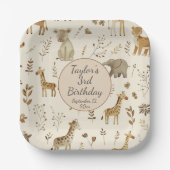 ボホホワイトベージュジャングルアニマルズ誕生日 ペーパープレート (正面)