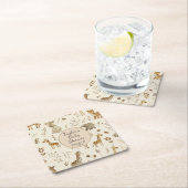 ボホホワイトベージュジャングル動物のベビーシャワー スクエアペーパーコースター (インサイチュ)