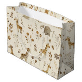 ボホホワイトベージュジャングル動物のベビーシャワー ラージペーパーバッグ (裏面アングル)
