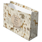 ボホホワイトベージュジャングル動物のベビーシャワー ラージペーパーバッグ (正面アングル)