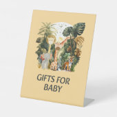 ボホホワイトベージュジャングル動物の贈り物ベビー 台座サイン (正面)