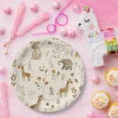 ボホホワイトベージュジャングル動物 ペーパープレート (パーティー)